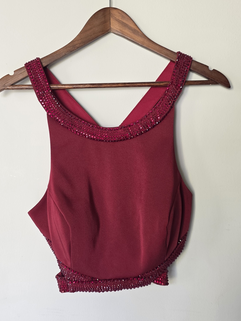 Burgundy Rhinestone Cutout Crop Top Size 8